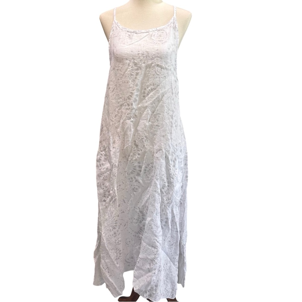 Lungo L’Arno White Maxi Dress Linen Italian Cover Up Spaghetti Strap Small